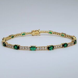 14K Gold Womens 2ct Green Emerald Gemstone Diamond Tennis Bracelet 7" 8" Jewelry